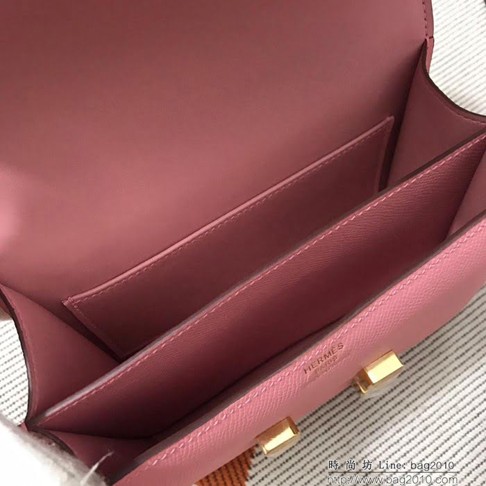 HERMES愛馬仕 H空姐包 進口原廠EP皮 頂級蜜蠟製作 街拍必備單品 奶昔粉金銀 單肩斜挎包  Ama1546